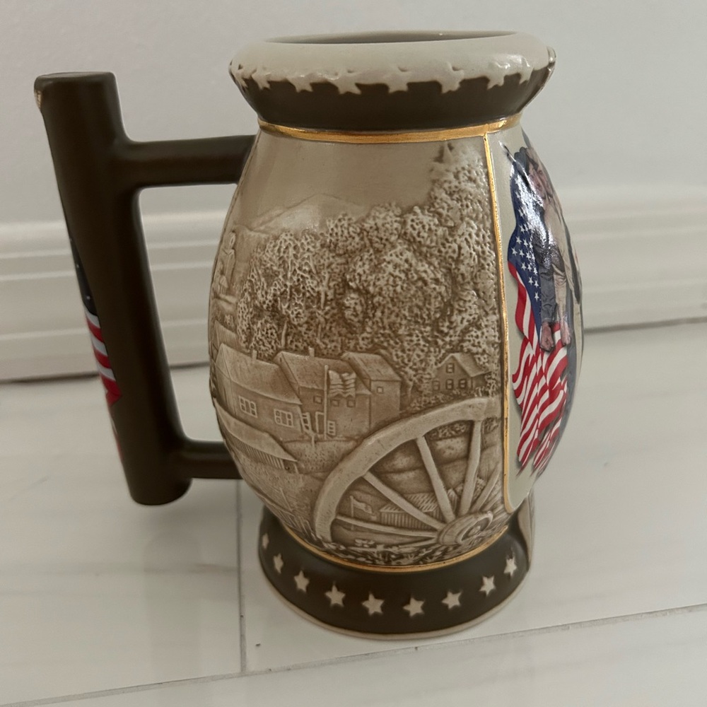 Norman Rockwell Collector Stein Patriotic Ceramic Beer Stein with American Flag
